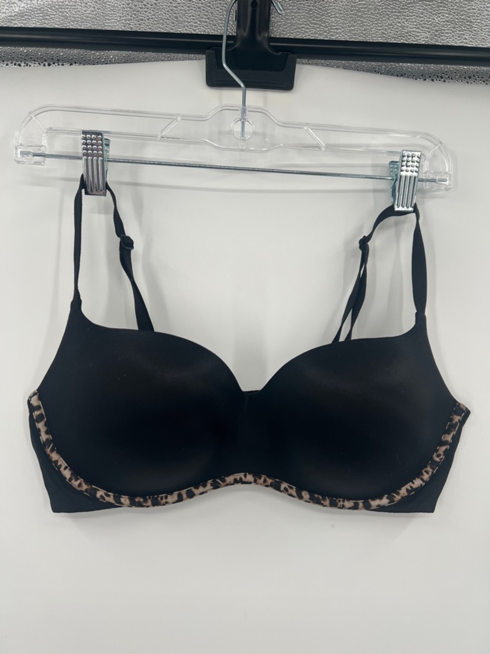 36C Victoria's Secret Black Balconet Bra with Leopard Trim bra